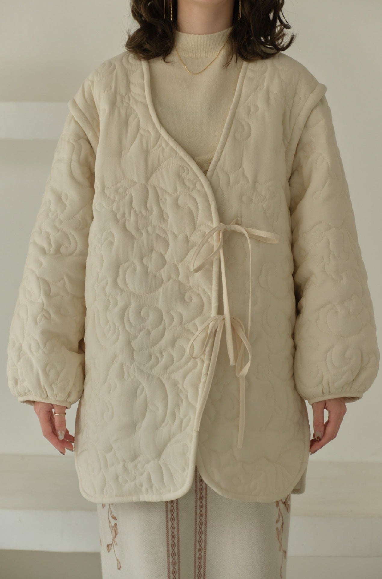 eaphi leaf pattern 2way quilting coat