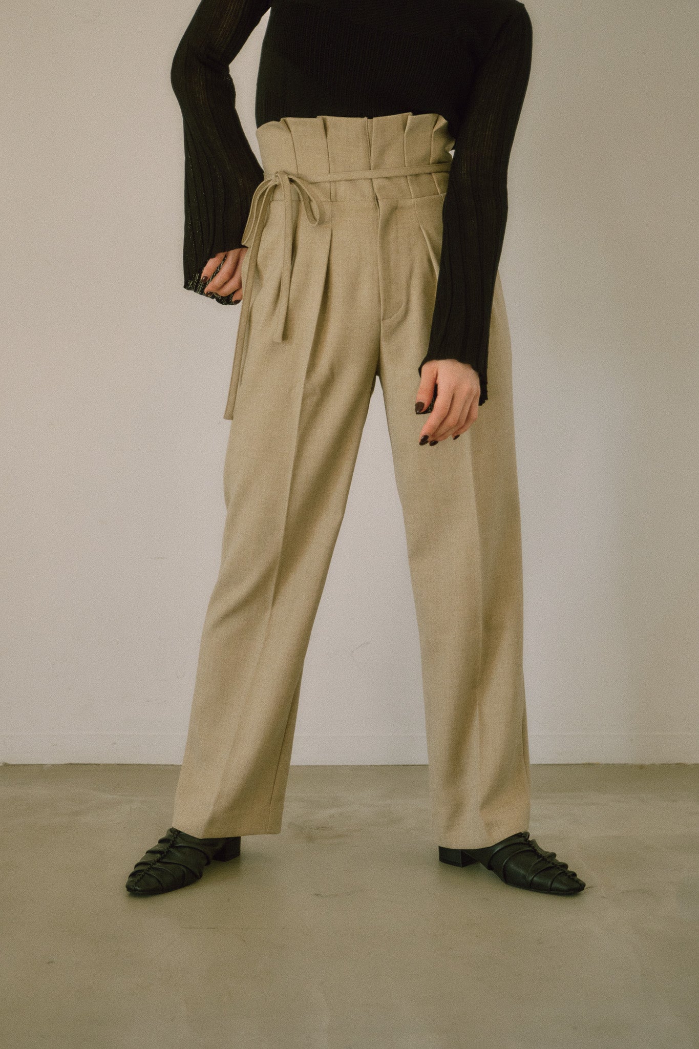 belt ribbon high waist pants