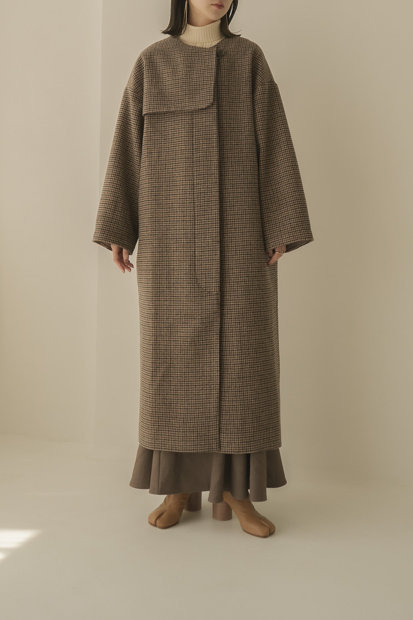 no collar wool check coat