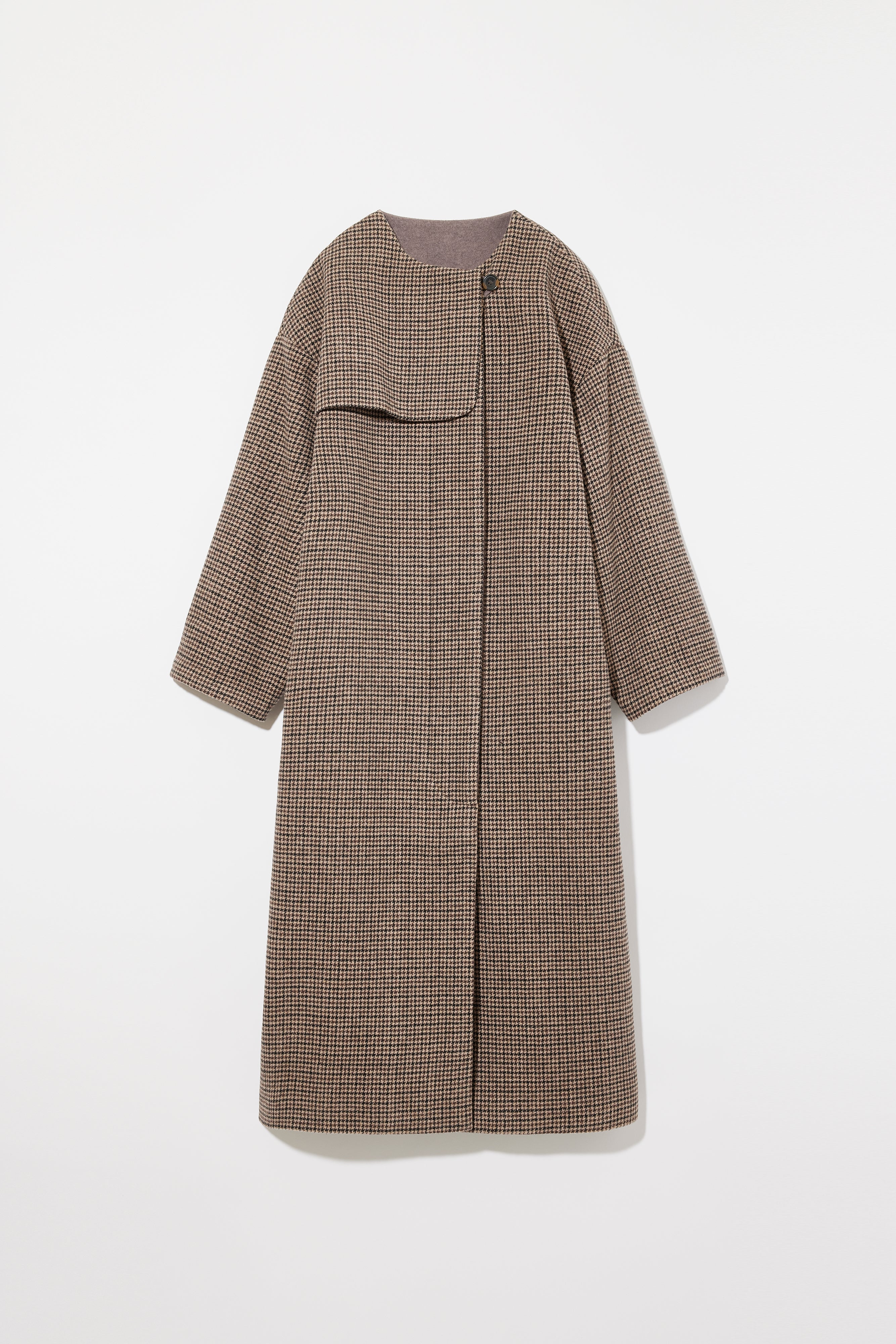 NO COLLAR WOOL CHECK COAT