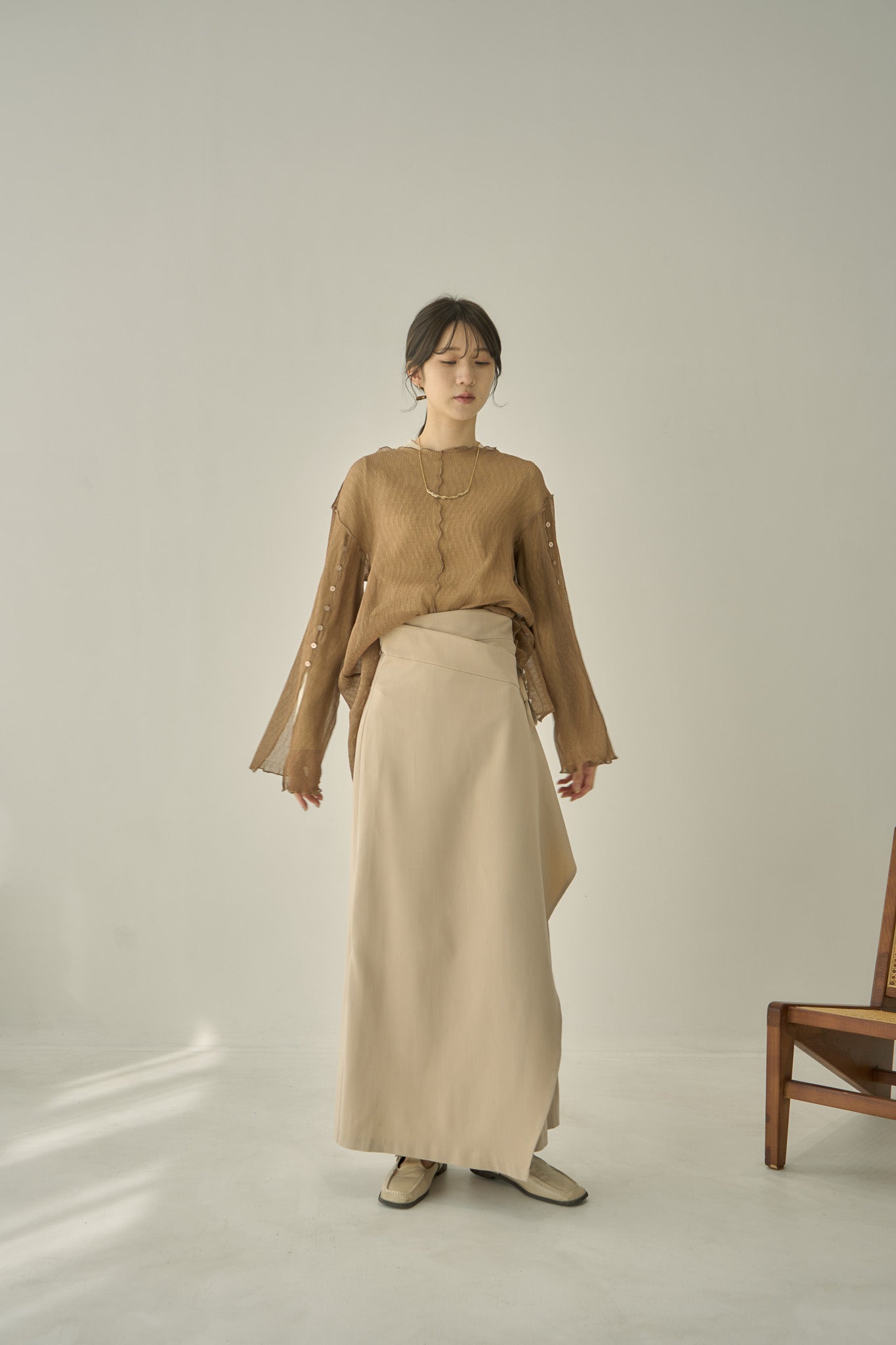 todayfuleaphi asymmetry drape skirt beige 美品