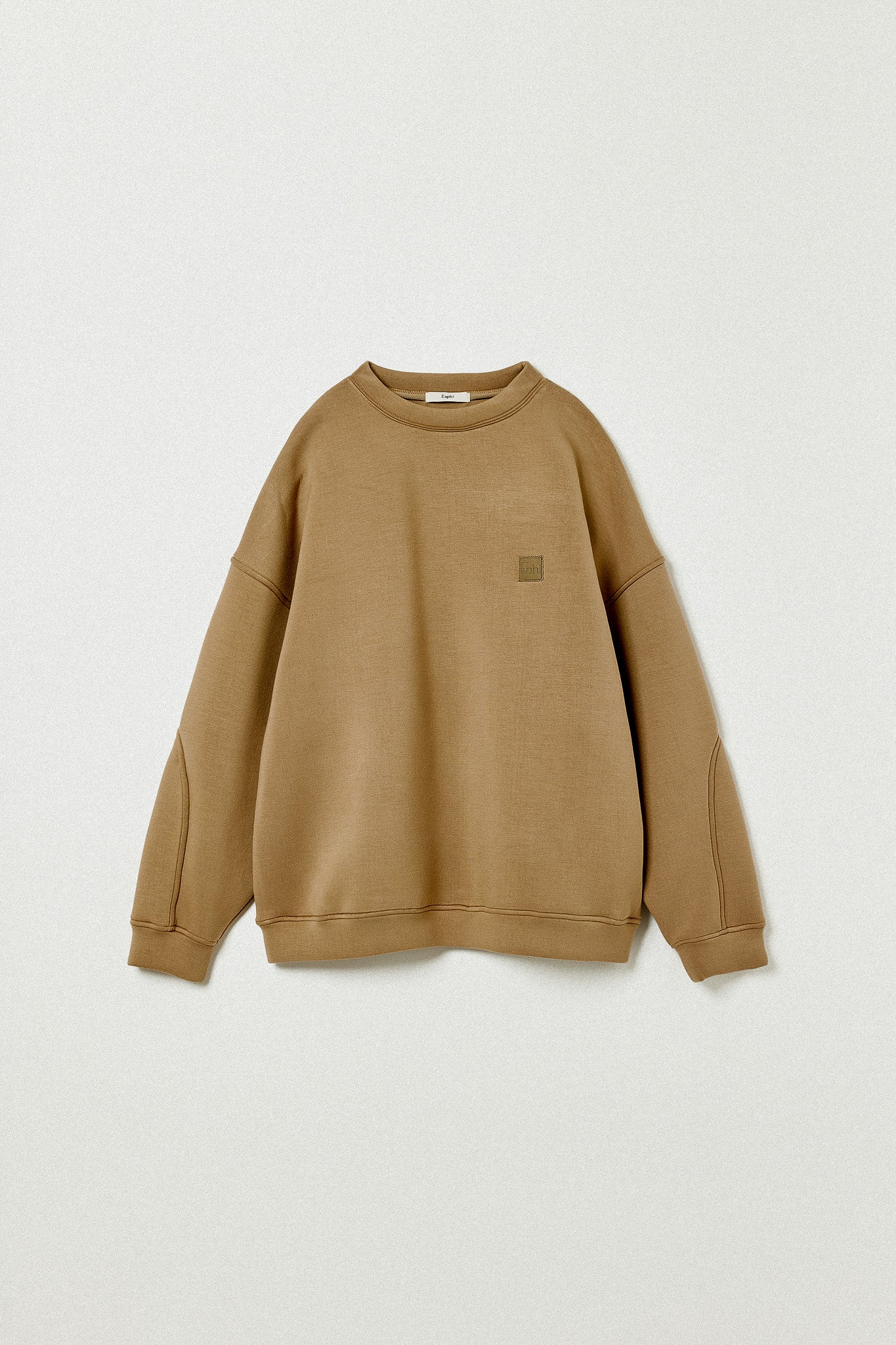 トップス Eaphi LOGO BIG SWEAT Brown LEATHER PATCH SWEATSHIRT