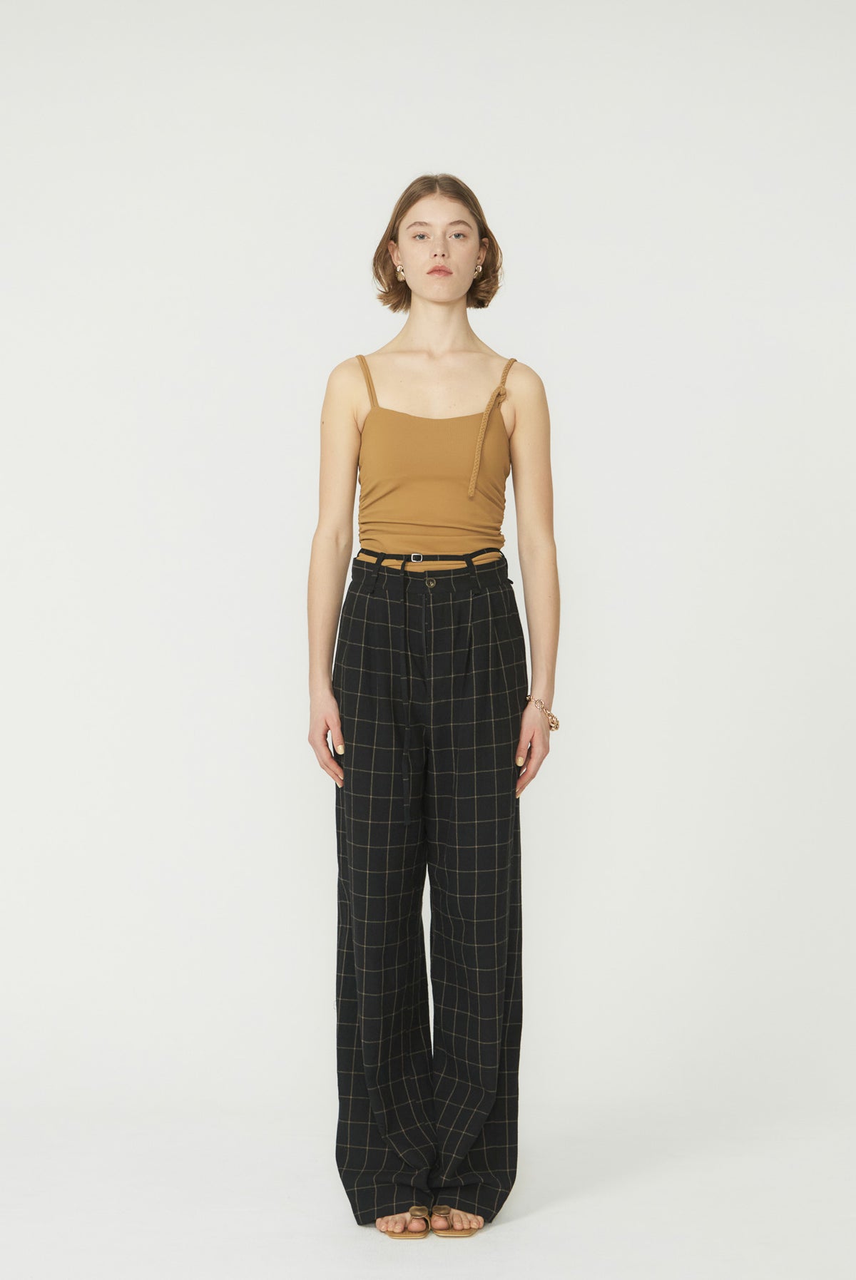 DOUBLE BELT CHECK PANTS 