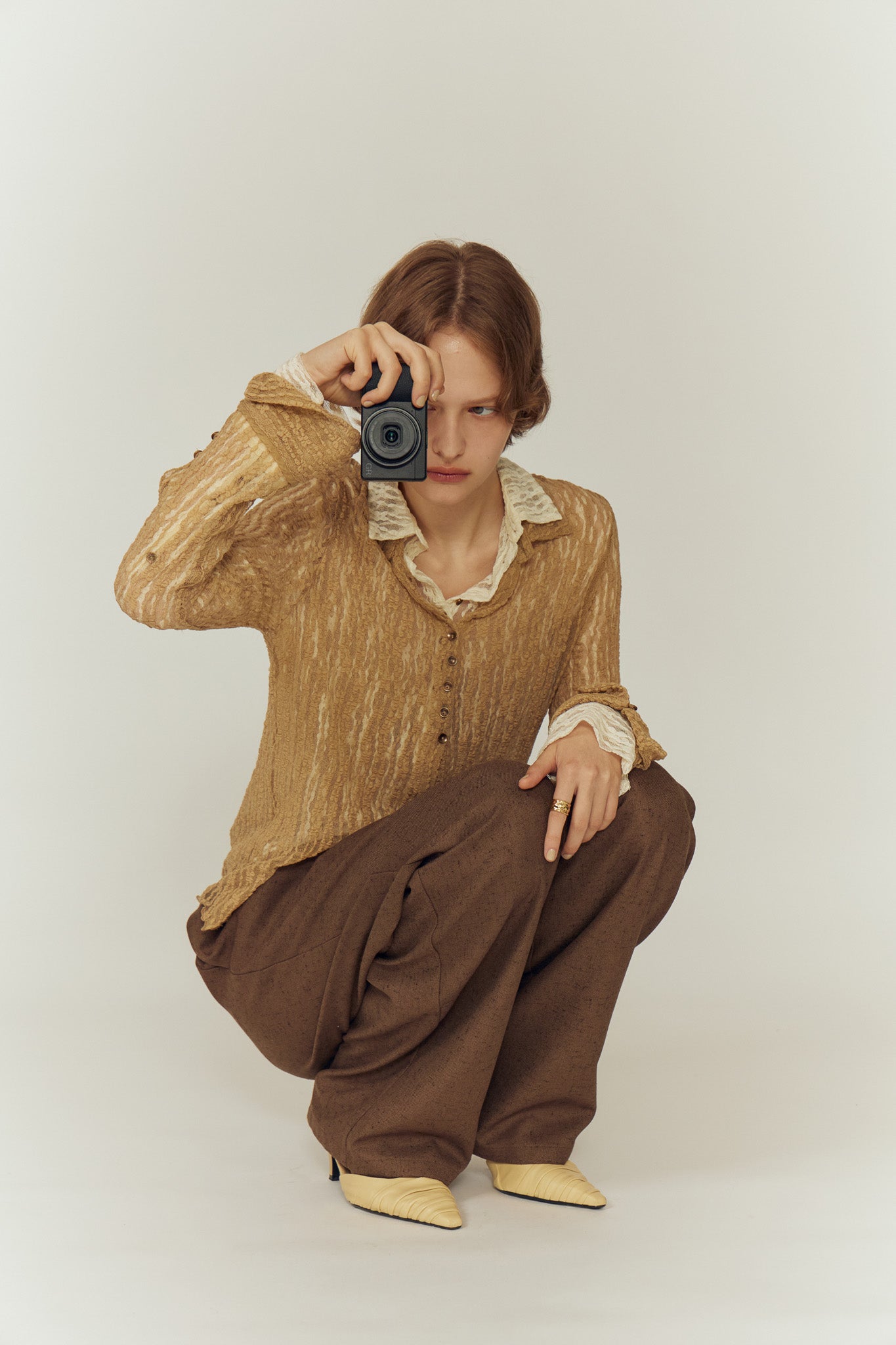 新品タグ付Eaphi TULLE LACE SHIRT