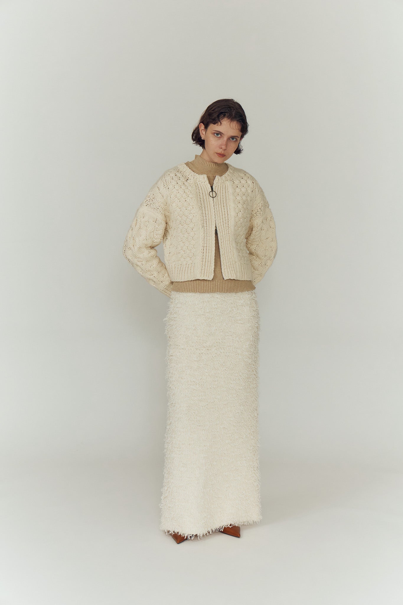 eaphi　CABLE KNIT CARDIGAN CABLE ZIP CARDIGAN