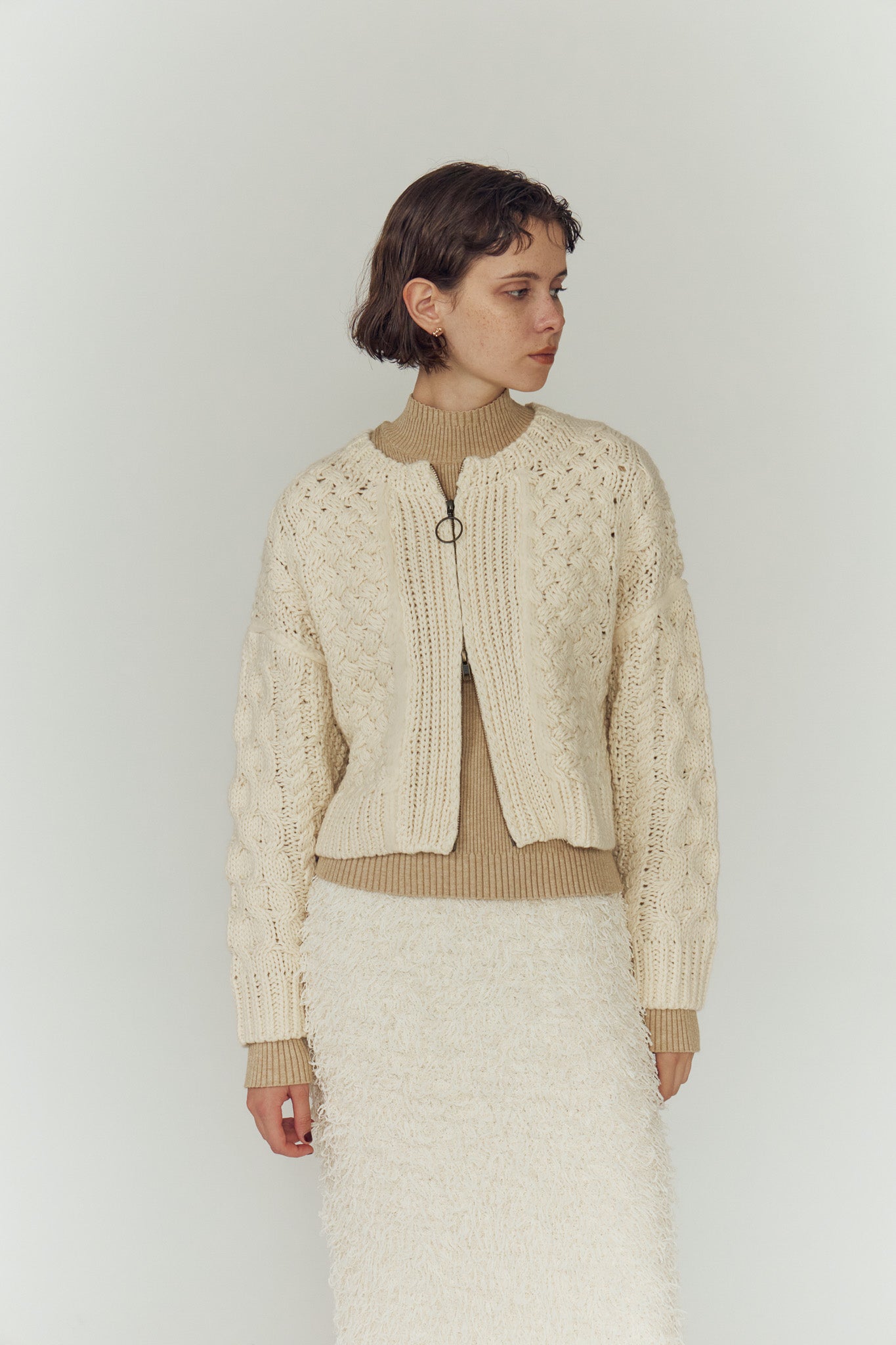 eaphi　CABLE KNIT CARDIGAN CABLE ZIP CARDIGAN