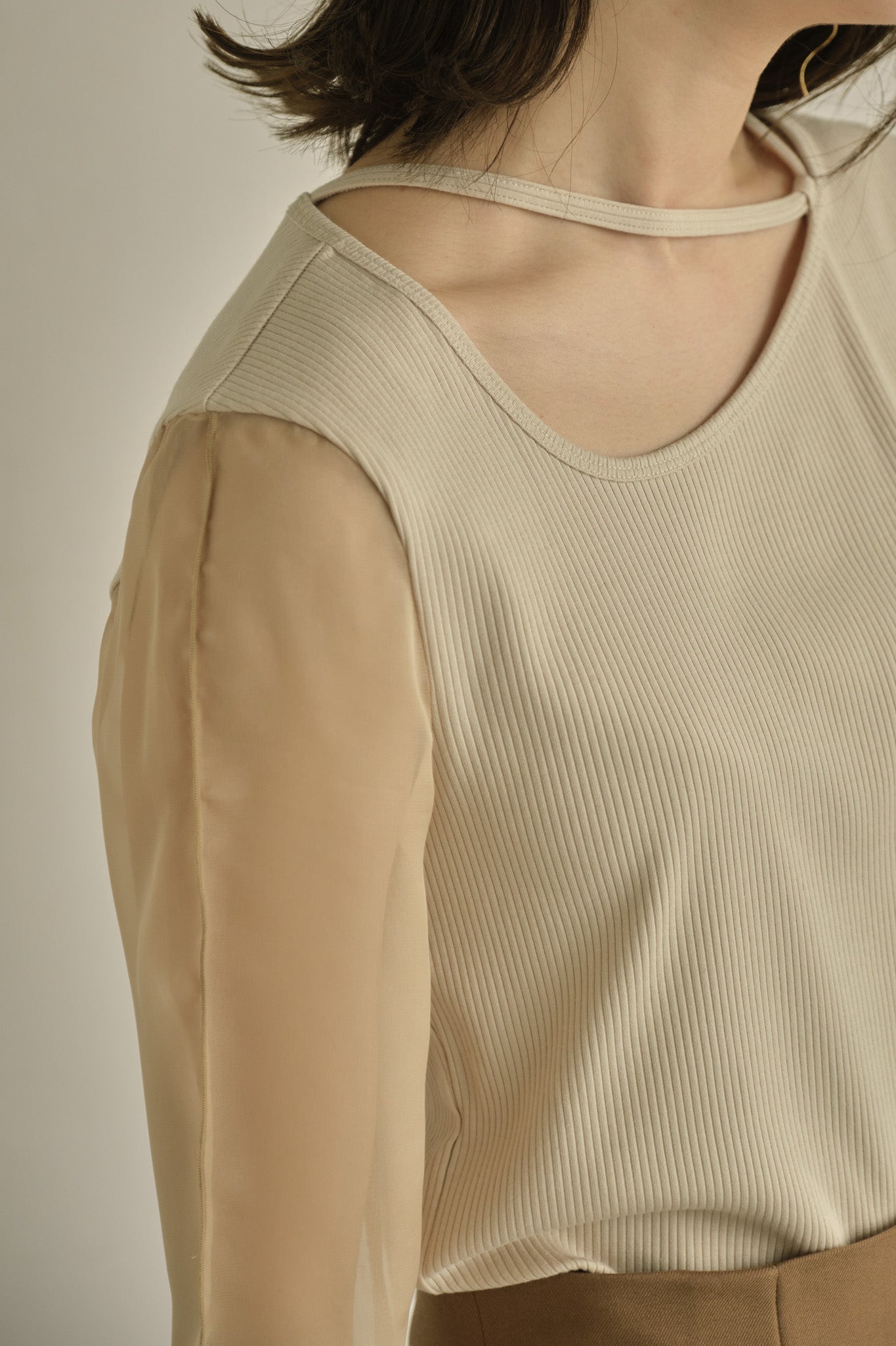 Eaphi sheer sleeve strap tops - Tシャツ/カットソー(七分/長袖)