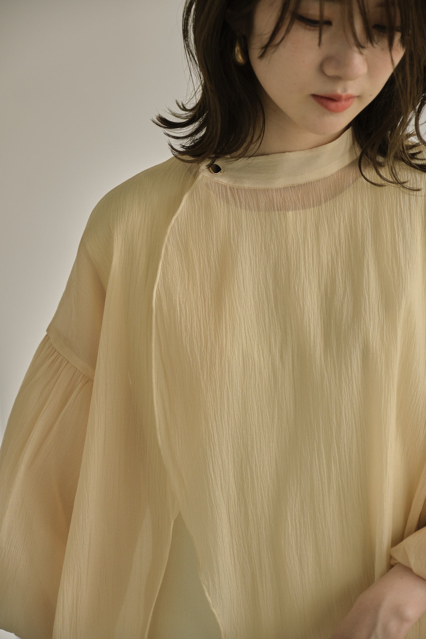 Èaphi】volume sleeve sheer blouse | nuusrl.it