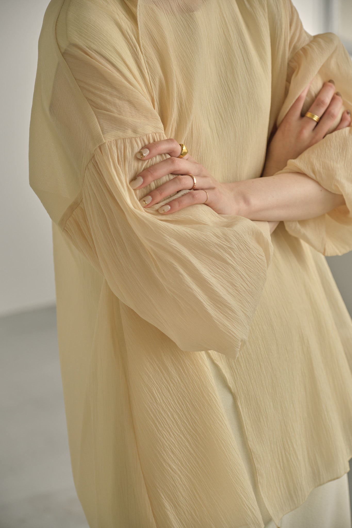 volume sleeve sheer blouse/beige