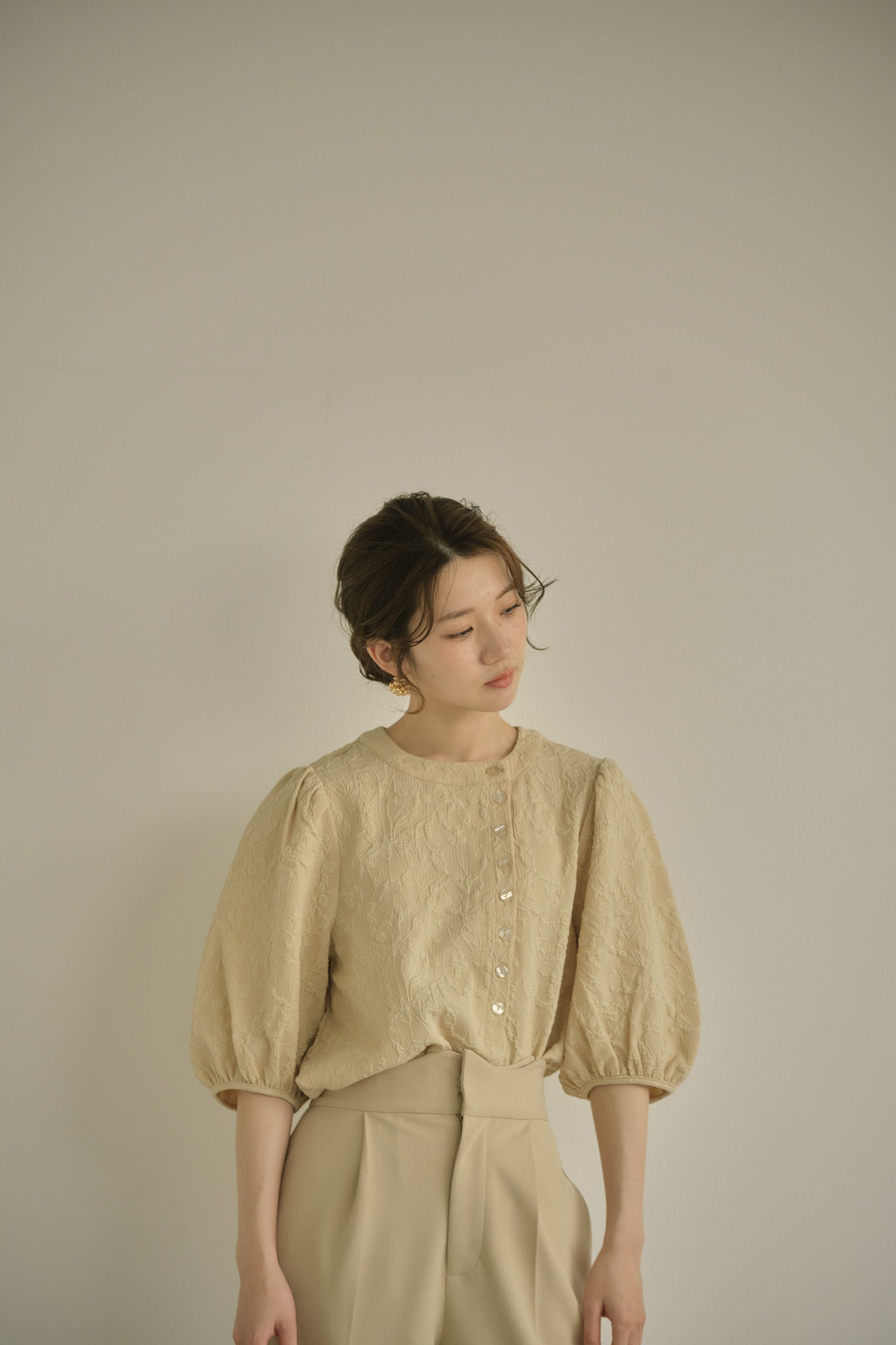 ファッションなデザイン eaphi volume sleeve jacquard blouse