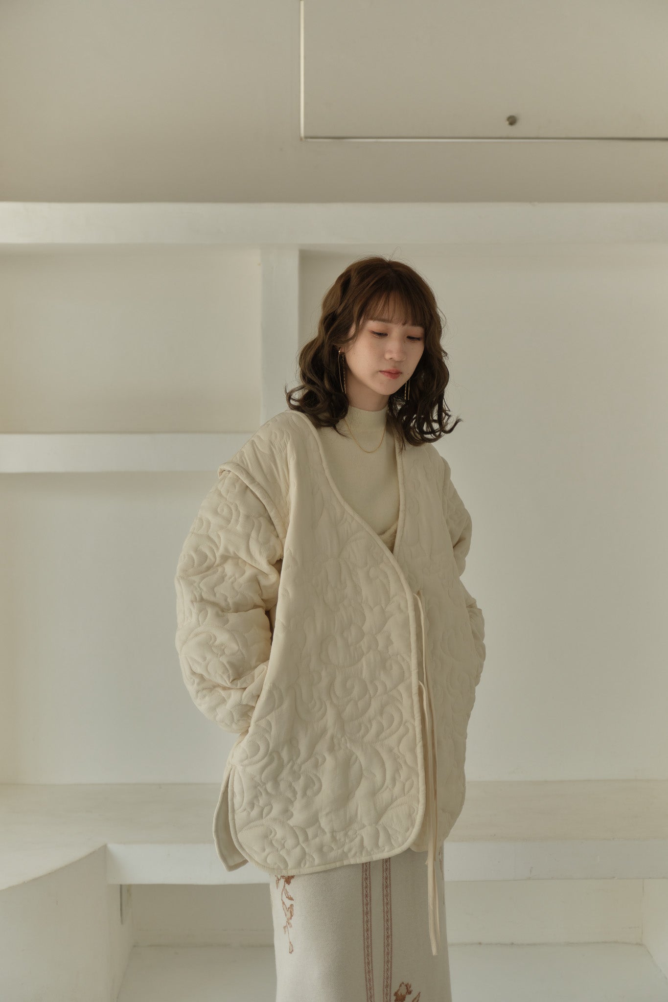 Eaphi leaf pattern 2way quilting coat1度のみ着用