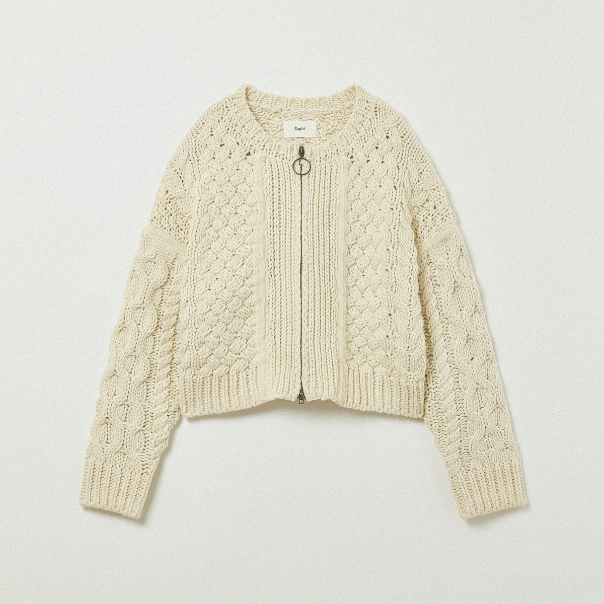 Eaphi CABLE KNIT CARDIGAN ivory エフィ CABLE ZIP CARDIGAN