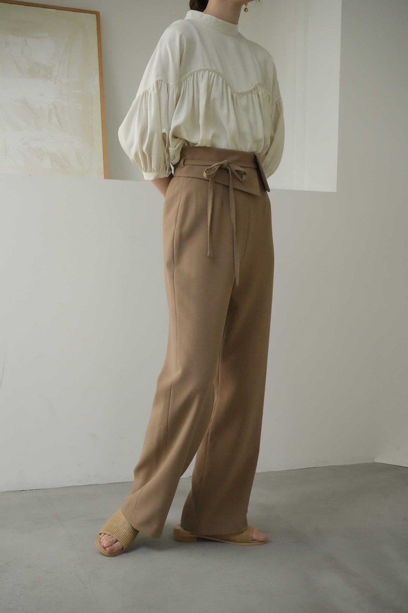 Eaphi/asymmetry wrap belt pants/brown/1