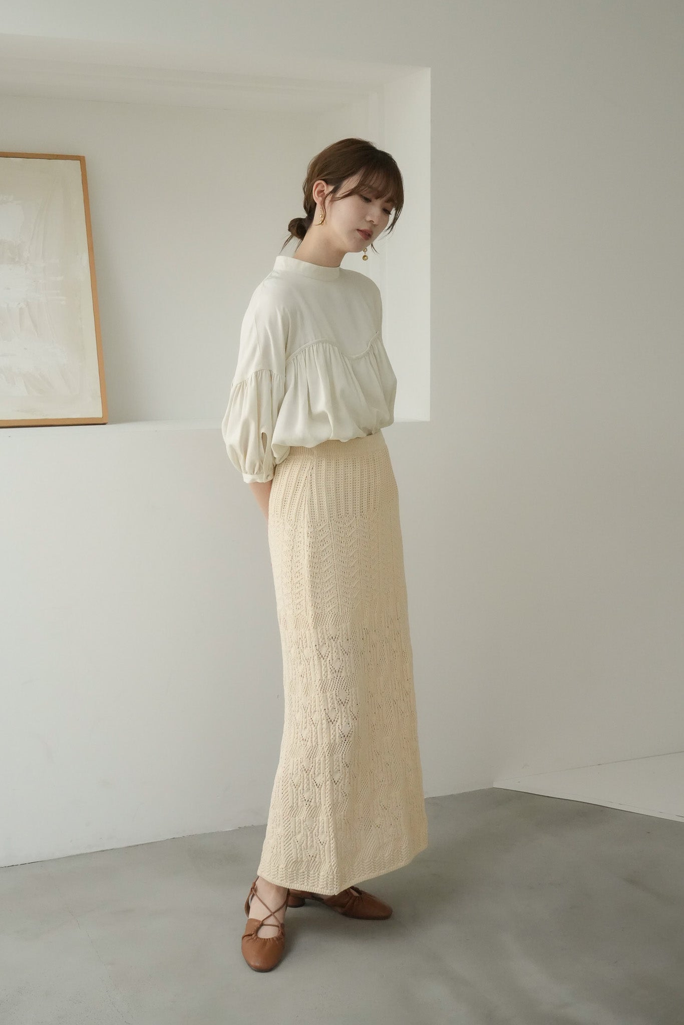 経団連会長 Eaphi scarf motif knit skirt アイボリー - スカート