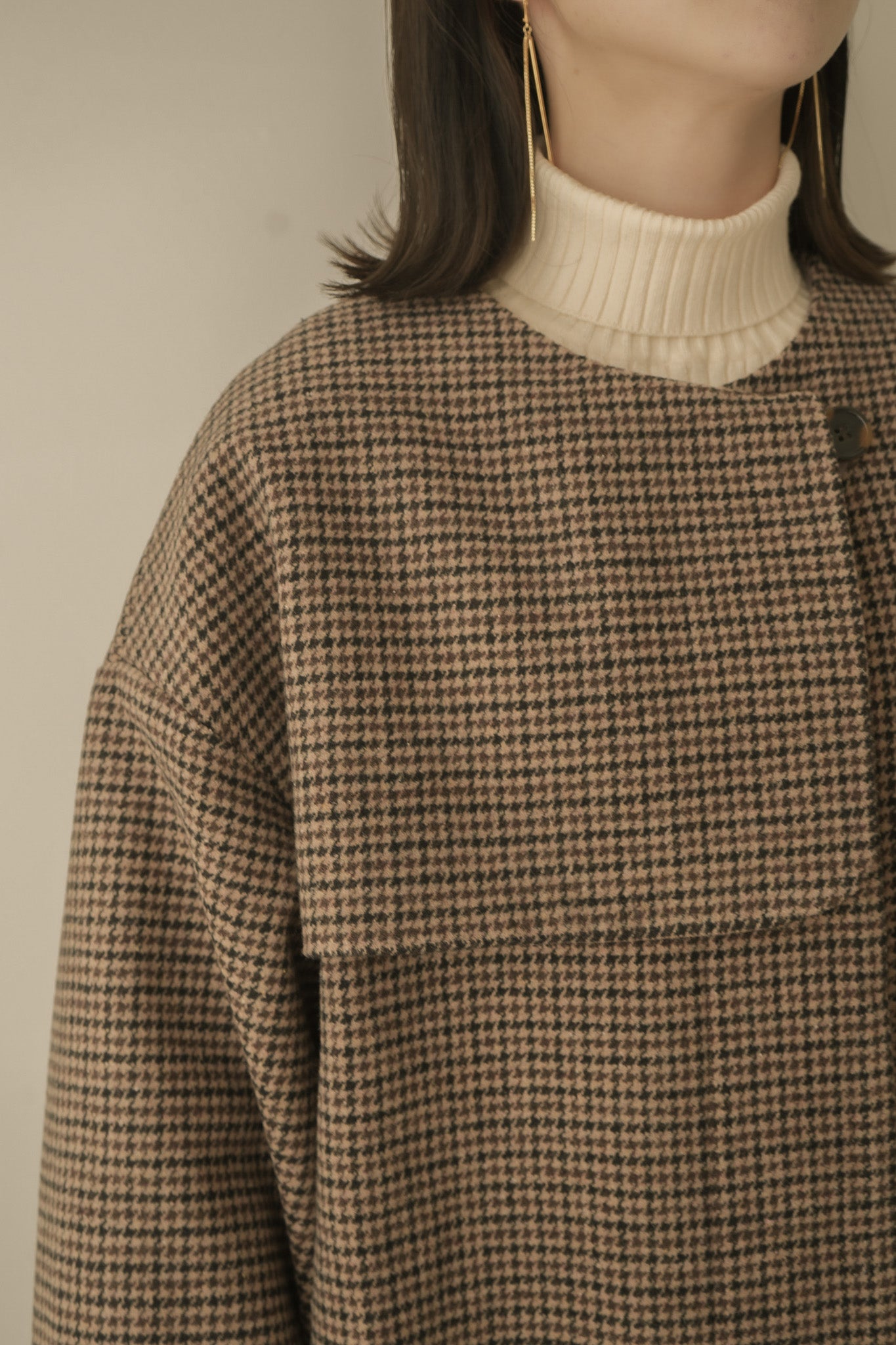 eaphi★ no collar wool check coat毛24%