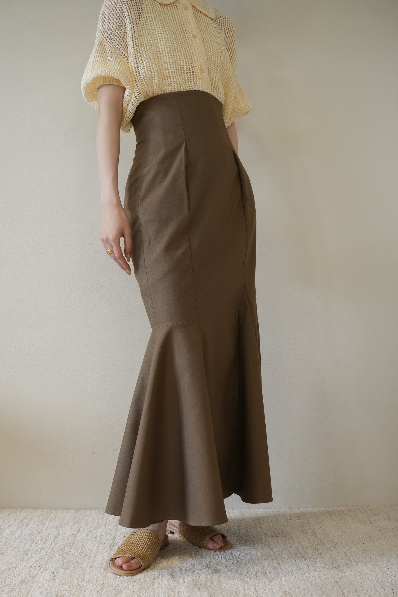 半額】 mermaid slit deep Eaphi skirt brown ロングスカート