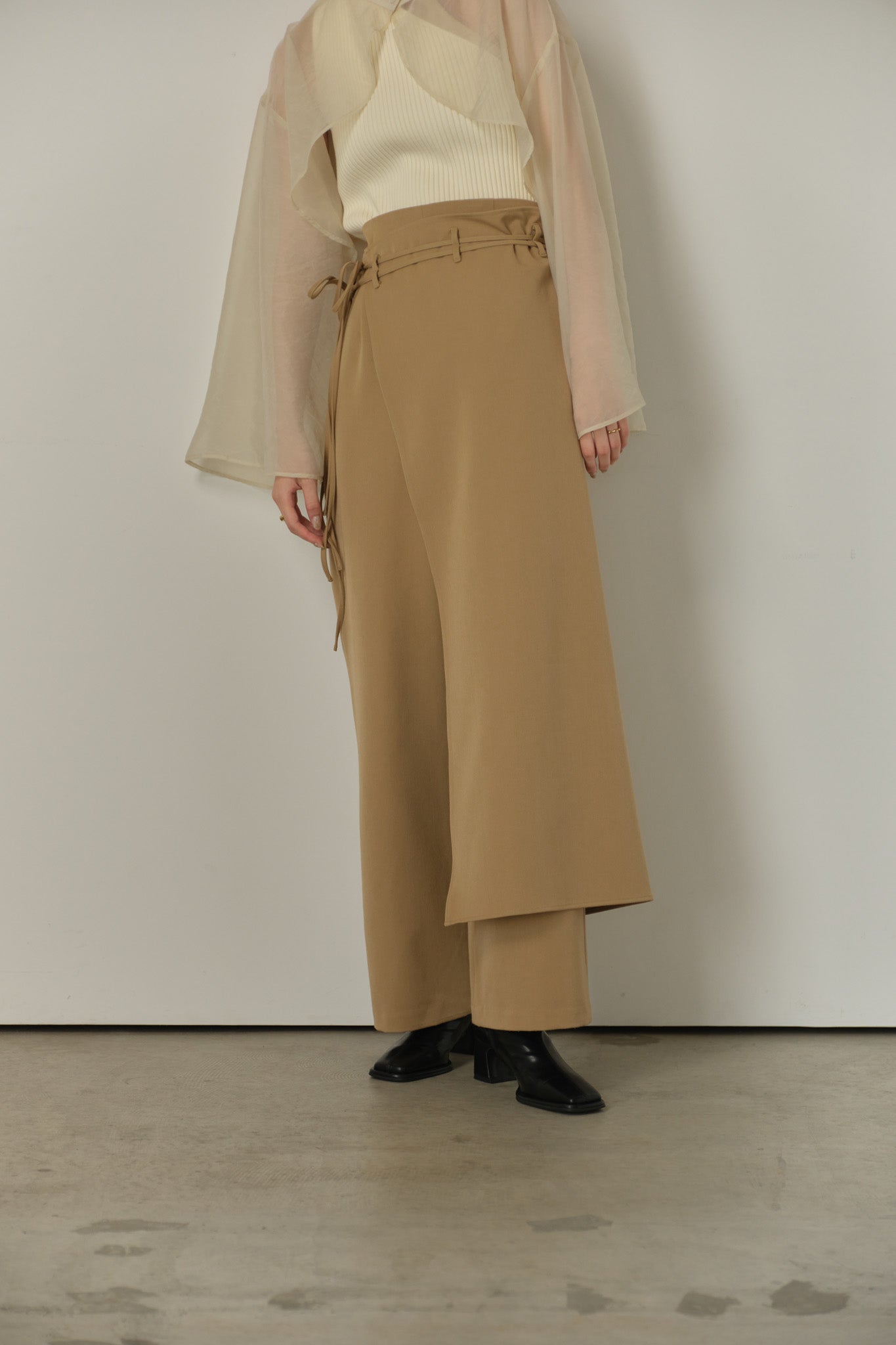 belt ribbon layered wrap pants