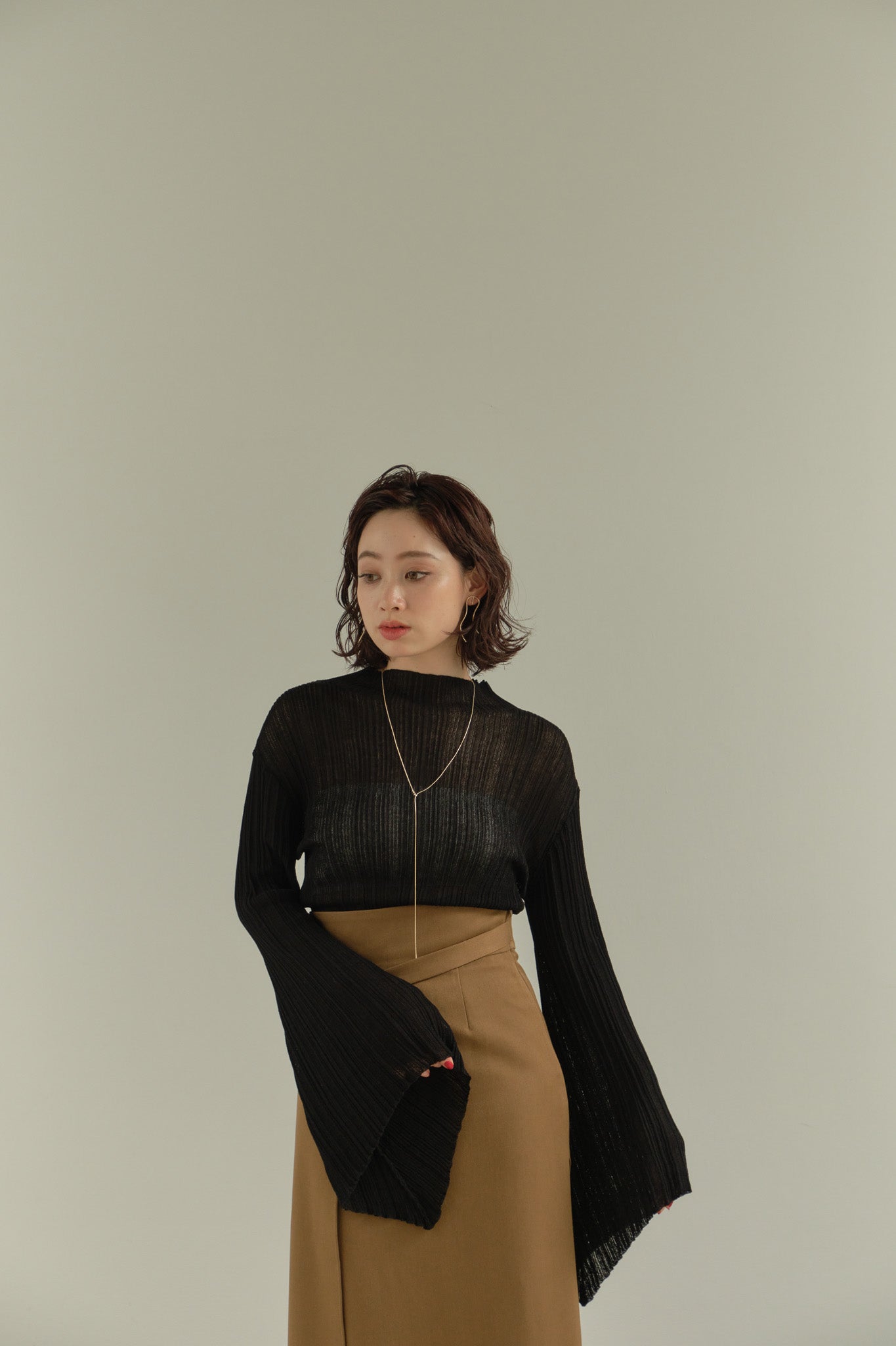 【Eaphi】angel sleeve rib knit