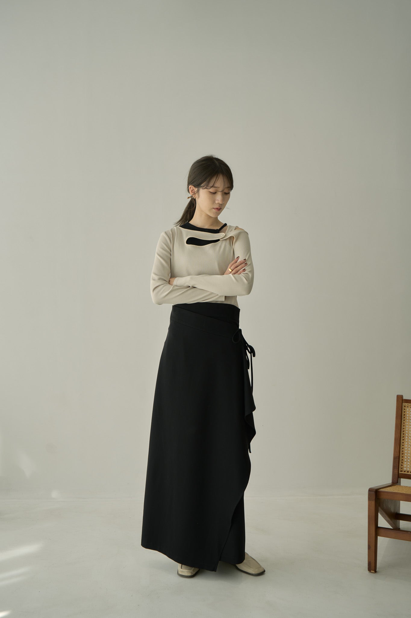 asymmetry drape skirt