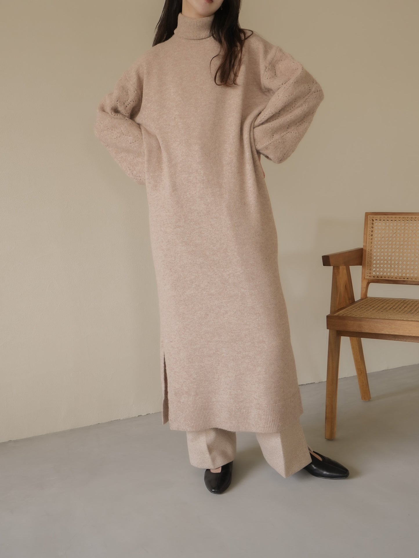 【22AW】switching sleeve knit one-piece