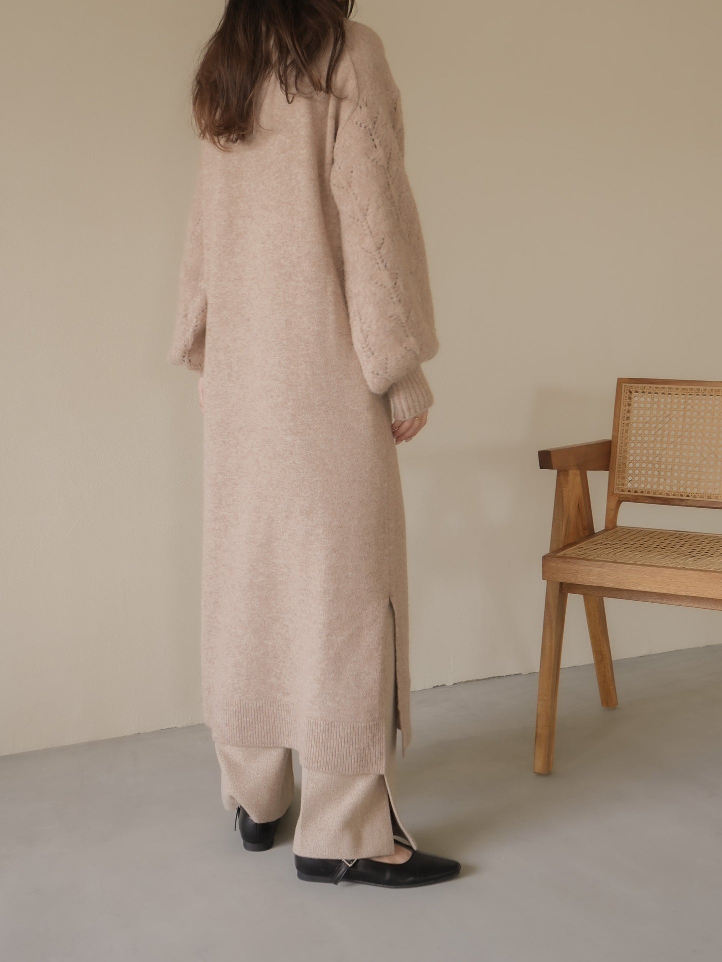 【22AW】switching sleeve knit one-piece